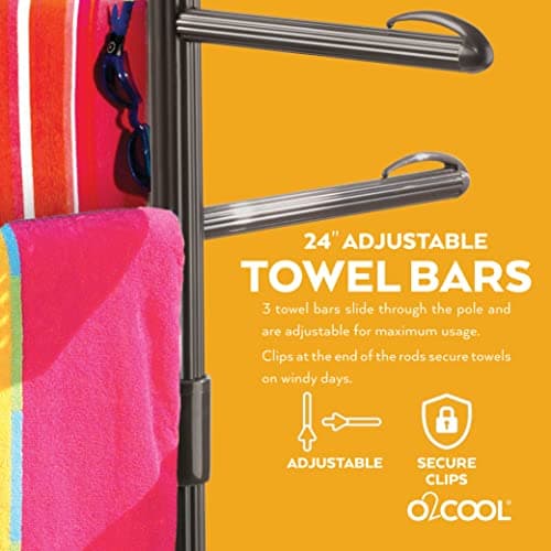 O2COOL Pool & Spa Valet, Adjustable Pool & Patio Towel Holder with Weighted Base, Outdoor Towel Bar, Poolside Table, Bronze