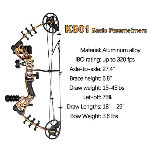 Youth Compound Bow Set 15-45 Lbs for Teens and Beginner, Package with Archery Hunting Equipment, Max Speed 260fps, Adjustable, Right Hand