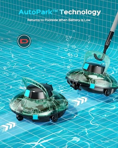 (2026 Upgrade) Cordless Robotic Pool Cleaner, Lasts 80 Min, Automatic Vacuum for Above-Ground Pools up to 650 Sq.ft, Portable, Self-Parking, Transparent Green