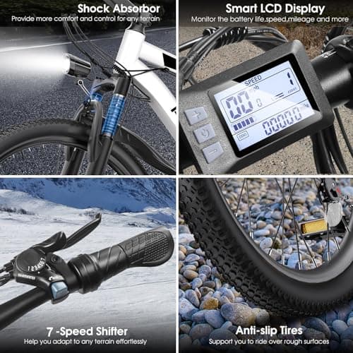 Electric Bike for Adults, 1000W Peak Ebike, 50Miles 21.7MPH Electric Mountain Bike, 26" Adult Electric Bicycle with 48V Removable Battery, Fenders,7 Speed, Front Suspension, UL 2849 Certified