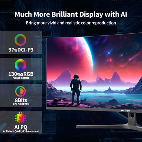 SANSUI 34-Inch Curved Gaming Monitor UWQHD 3440 x 1440P Up to 200Hz 165Hz Curved 1500R - PIP/PBP, OD 1ms, HDR, 300nits, sRGB 130%, DCI-P3 97%,AI Crosshair,HDMI2.1x2,DP1.4(Cable Included)