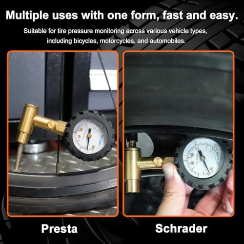 GODESON 1.5-Inch Bike Tire Pressure Gauge, Dual-Valve for Presta & Schrader Valves, 0-160 PSI/11 BAR with Gear Protection Sleeve, Fits MTB, Road, E-Bikes, Motorcycles & Trucks