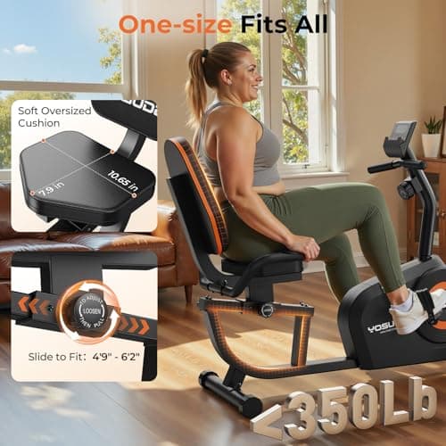 YOSUDA Recumbent Exercise Bike for Home,Magnetic Staionary Bike for Seniors/Adults with Adjustable Seat, 350LB Capacity, 16-level Resistance, LCD Monitor & Pulse Sensors