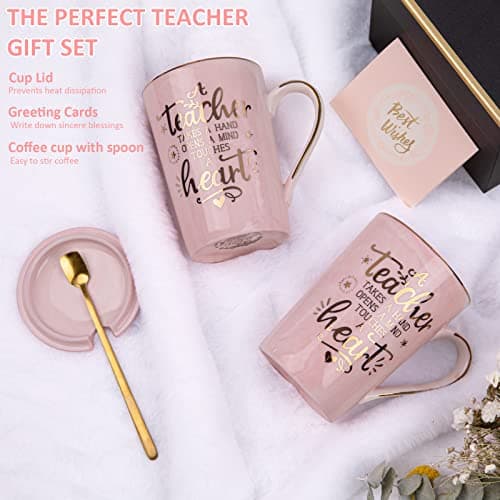 Unique Teacher Appreciation Gifts for Women - Best Teachers Christmas Mug for Teachers from Student, 14Oz Pink Marble Ceramic Gold Print Teacher Cup, Birthday Retirement Graduation, Nice Gift Boxed