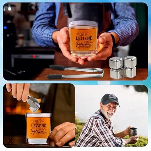 Kolewo4ever 14 Pcs Retirement Gifts for Men Christmas Gifts for Dad 2025 Happy Retired Gift Basket for Coworker, Teachers, Dad, Grandpa Best Retirement Gift Box with Whisky Set Baseball Cap Socks
