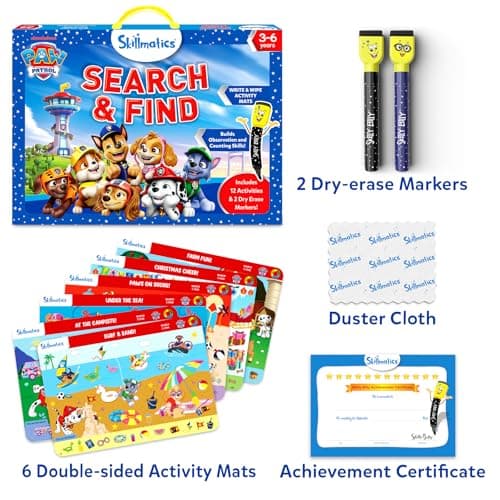 Reusable Write & Wipe Mats, Learning Games, Educational Toy for Toddlers, Kids, Boys & Girls Ages 3, 4, 5, 6 Skillmatics Search and Find PAW Patrol, Preschool Activity, Christmas Gift B0FQVC9MGX