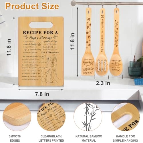 Bride to Be Gifts, Happy Marriage Wedding Cutting Board, Spoon, Shovel, Leaky Spoon and Card, Engagement Gifts for Couples Wedding Gifts for Couples 2026, Bridal Shower Gifts Cutting Board Set B0HCVGS2TF