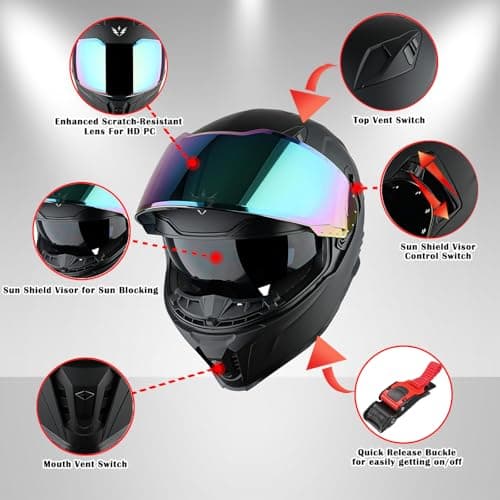1Storm Motorcycle Full Face Helmet for Adults Men and Women Street Bike Racing Helmet DOT Approved with one Extra Clear Shield