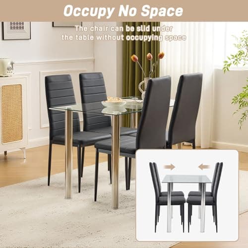 Karl home Dining Chairs Set of 4, PU Leather Balck Kitchen Chairs with Padded High Back & Foot Cap Protection for Dining Kitchen Living Room,300lbs Capacity,Space-Saving
