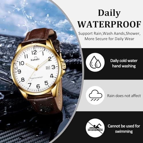 Kakabi Watch for Men, Fashion Minimalist Wrist Watch Waterproof Quartz Analog Date with Leather Strap