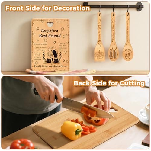 Recipe for a Best Friend Gift Set, Bamboo Cutting Board with Engraved Utensils, Unique Kitchen Gifts for Women, Bestie Gifts for Birthday, Christmas, Housewarming, Graduation, Long Distance Friendship