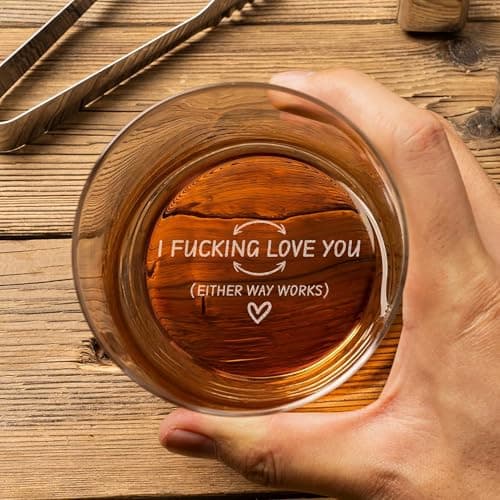 On The Rox Engraved Whiskey & Bourbon Glass Gifts - Fun Message Gift For Him - Personalized 11 oz Engraved Message Scotch Glass - Birthday, Anniversary (I Love You)