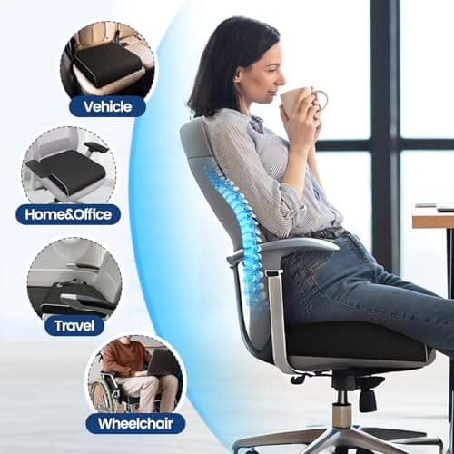 SweetSlubr Seat Cushion for Tailbone Pain Relief, Office Chair Cushion, Memory Foam Large Cushion with Non-Slip Cover for Soft Support at Office Chair, Car Seat, Airplane, Floor Pillow, Black/Large