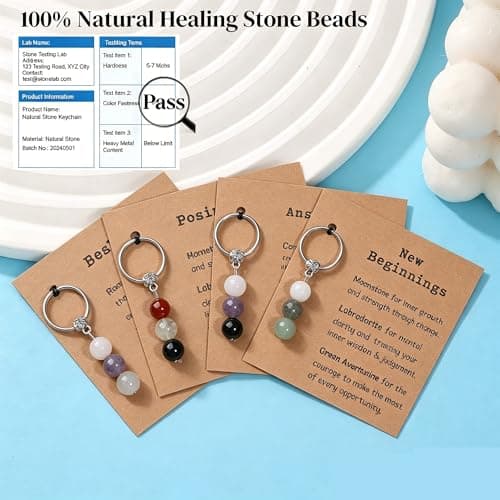 Natural Crystals Keychain Gift for New Beginnings, Small Healing Stones Keychain for Anxiety Relief. Healing Crystals
