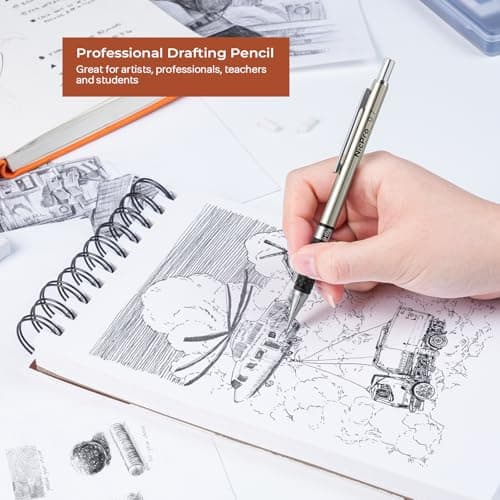 Nicpro 0.7 mm Art Mechanical Pencil Set in Storage Case, 3 PCS Metal Drafting Pencil Lead Pencil with 6 Tube HB Lead Refills, 3 Erasers, 9 PCS Eraser Refills for Artist Writing, Drawing, Sketching