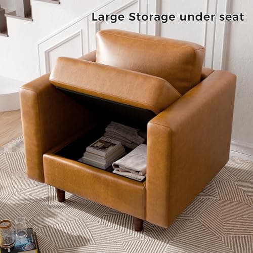 ABCASA Faux Leather Oversized Accent Chair with Storage Deep Seat Single Sofa Large Reading Armchair for Living Room Bedroom Office Brown