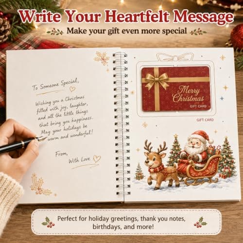 Spiral Bound Birthday Gift Card Booklet for Gift Cards, with 12 Self‑Adhesive Dots,DIY Christmas Xmas Gift Card Book for Kids Christmas Gift Card Book, Merry Christmas Gift Card Book for Adults Teens B0HDBFVP2T