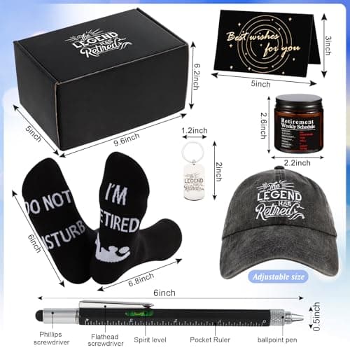 Kolewo4ever 14 Pcs Retirement Gifts for Men Christmas Gifts for Dad 2025 Happy Retired Gift Basket for Coworker, Teachers, Dad, Grandpa Best Retirement Gift Box with Whisky Set Baseball Cap Socks