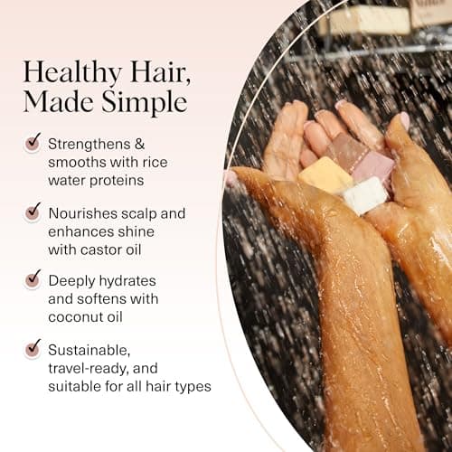 Kitsch Shampoo and Conditioner Set - 4pc Sampler Bars with Rice Water Shampoo and Conditioner, Castor Oil Shampoo & Coconut Oil Conditioner - Bottle-Free Beauty for Hair Growth, Repair & Moisture