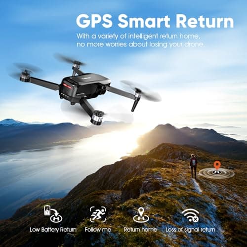 GPS Drone with EIS 2K Camera for Adults, 7.22 inch Screen on Remote Controller, 64 Mins Flight, Long Range Transmission, 3 Speed Adjustable, Follow Me, AI Track, AI Night Shot, Auto Return, Lightweight and Foldable RC Drones for Beginner Toy Gifts, Under 249g