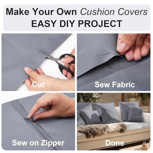 HunnmingRe 600D Waterproof Oxford Fabric with 2 Yard Zipper, 58" x 36" Outdoor Upholstery Fabric for Outdoor Cushion Cover Waterproof Canvas for DIY Patio Pillow Cover Furniture Covers(Gray)