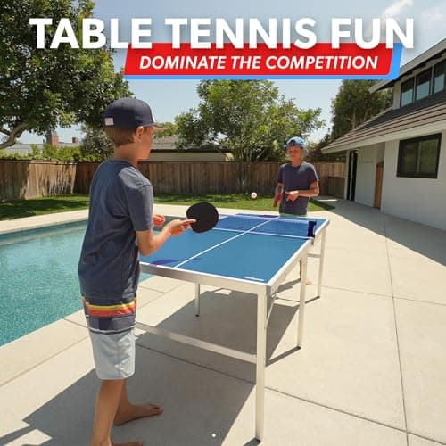 GoSports Mid-Size Table Tennis Game Set - Red or Blue - Indoor/Outdoor Portable Table Tennis Game with Net, 2 Table Tennis Paddles and 4 Balls