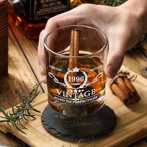 30th Birthday Gifts for Men Whiskey Glass Set - 30th Birthday Decorations, Party Supplies - 30 Year Anniversary, Bday Gifts Ideas for Him, Dad, Husband, Friends - Wood Box & Whiskey Stones & Coaster B0BJCWJDC4