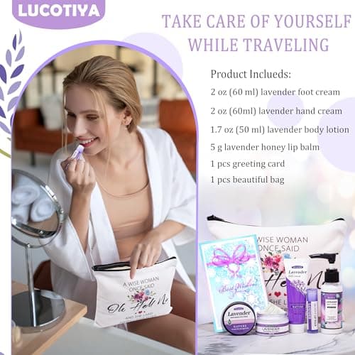 Gifts for Women Best Friends Gifts Travel Size Toiletries Kit Self Care Gifts for Sister Friends,Mom, Teacher,Grandma Lavender Gifts for Her Birthday Christmas B0BH3VJBK2