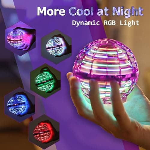 ATHLERIA Pink Flying Orb Ball Toys,Hand Operated Drones for Kids,Cool Gadgets Light Up Cosmic Globe Spinning Glow in The Dark,Christmas Birthday Gift Ideas Toys for Teen Girls Age 6 7 8 9 10+