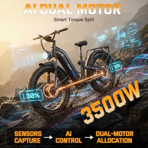 FREESKY Ranger AIR Dual Motor Electric Bike for Adults, 3500W 200NM Fast Ebike,105Miles Long Range E Bike,Full Suspension Electric Mountain Bike, 26'' Fat Tire Electric Bicycle for Man Womens Hunters