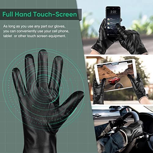 Alepo Winter PU Leather Gloves For Men, Warm Thermal Touchscreen Texting Typing Dress Driving Motorcycle Gloves Wool Lining