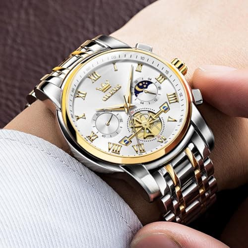 OLEVS Watches Men Waterproof Luxury Big Face Mens Watch Stainless Steel Quartz Analog Dress Watches for Men Luminous Multifunction Man Watch Relojes De Hombre