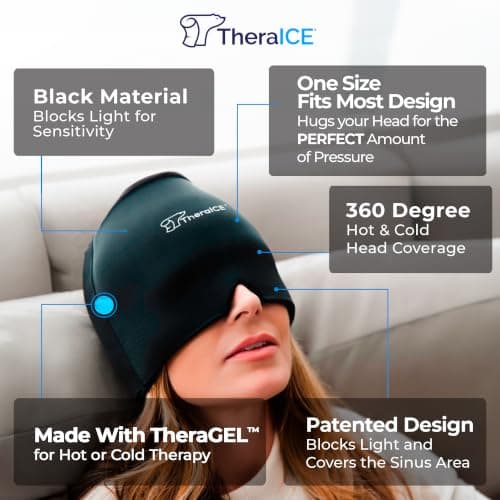 Soothing Cold Compress Gel for Sinus Tension, Stress, Hangover and Puffy Eyes, a Great Birthday Gift for Mom or Her TheraICE Migraine Relief Cap, Headache Hat Ice Pack Mask, Cooling Head Wrap B082WN9NJL