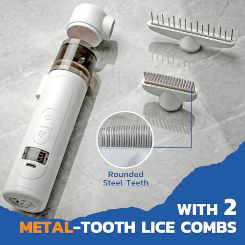 Dyhodu Electric Lice Comb, 2 in 1 Lice Vacuum Comb Rechargeable Multifunctional Metal Removal Flea Brush Kit for Cat Dog All Hair