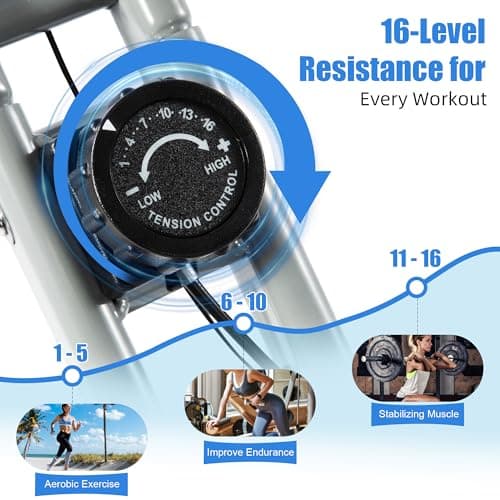 BARWING Stationary Exercise Bike for Home Workout, 5 IN 1 Foldable Indoor Cycling Bike for Seniors, 350LB Capacity, 16-Level Magnetic Resistance, Seat Backrest Adjustments