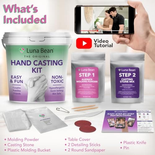 Luna Bean Hand Casting Kit – The Original Hand Mold Kit for Couples – Birthday Gifts, Bridal Shower, Wedding, Engagement Gifts for Her Him Anniversary for Men Women Wife Husband Boyfriend Girlfriend