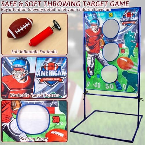Football Toss Game with 4 Inflatable Balls, Football Throwing Target Games for Boys 8-12, Sports and Outdoors Toys for Kids Ages 3+