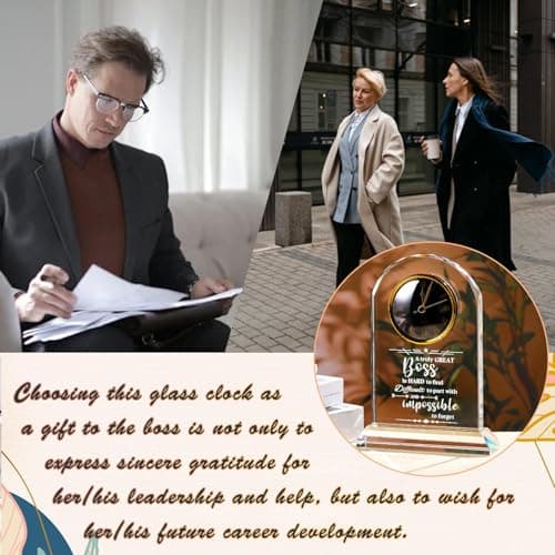 Ornalrist Boss Gifts for Men Women Crystal Clock, Gifts for Retirement Female Boss - Boss Appreciation Gift for Men, Boss's Day Gift Idea - Boss, Mentor, Leader Desk Office Home Decor