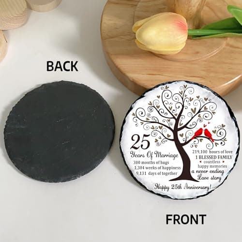 25th Wedding Anniversary Slate Sign – Silver Anniversary Wedding Gifts for Parents, Grandparents or Couple – Elegant 5.9 Inches Plaque – 25 Years of Marriage Celebration Decoration