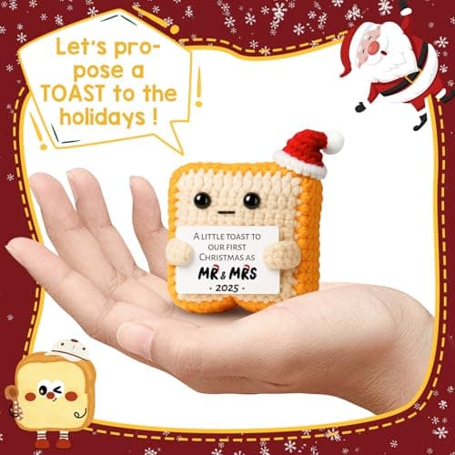 First Christmas 2025 Stocking Stuffer for Boyfriend Girlfriend–Wedding Gifts for Newlyweds Xmas Ornament for Couple Husband Wife – Sentimental Crochet Toast Plush Figure Decoration