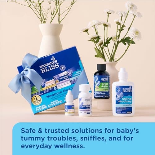 Mommy's Bliss 4-Piece Newborn and Baby Essentials Kit - With Gripe Water, Gas Relief Drops, Vitamin D 400IU, and Saline Drops/Spray - The Perfect Baby Gift.