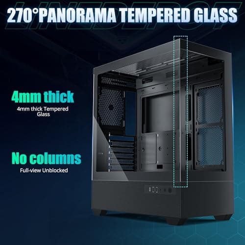 Gaming PC Case, Type-C ATX Computer Case with 6 PWM ARGB Fans Pre-Installed, Full Tower PC Case Full-View Dual Tempered Glass, Black(H2)