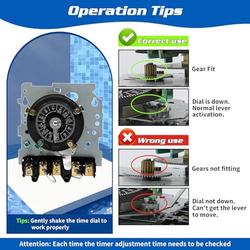T104M Mechanical Time Switch Mechanism Only, 208-277 VAC DPST 5HP 40A Time Switch, Heavy Duty Electromechanical Timer, 24 Hour 12 ON/Off for Pool Pump HVAC Fans Water Heater Lights