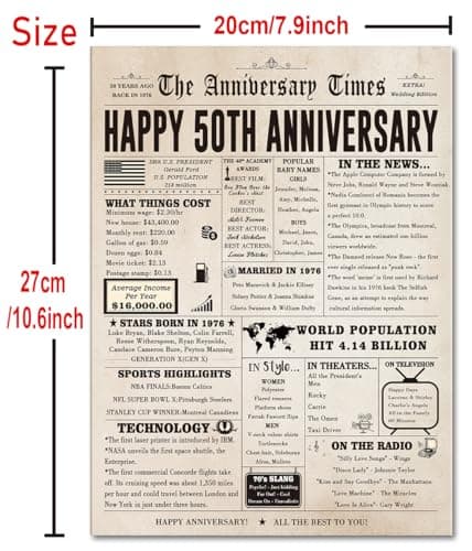Jumbo 50th Anniversary Card for Women Men, Funny 50th Wedding Anniversary Decorations for Mom Dad, Romantic 50 Year Anniversary Card Gift for Wife Husband, Golden Wedding Gift