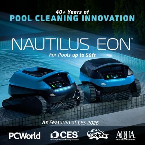 Dolphin Nautilus EON 100 Cordless Robotic Pool Cleaner Ideal for Pools up to 50 FT – Wi-Fi Connected, Wall & Waterline Scrubbing, Top-Load Filter, Smart Navigation