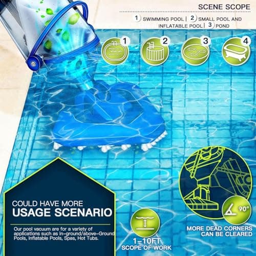 Cordless Handheld Pool Vacuum with Telescopic Pole, Rechargeable Hot Tub SPA Vacuum, 18GPM Powerful Suction, 60Min Runtime, Pools up to 88", Portable Pool Cleaner for Above Ground/Inground Pools