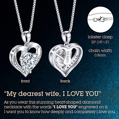 ONLYLIKE Heart Pendant Necklace Gifts for Wife, Engraved 'I LOVE YOU' Gift for Wife, 1-3 Carat Moissanite Necklace, Anniversary Eternity Jewelry Present for Wife, Birthday Gifts for Women