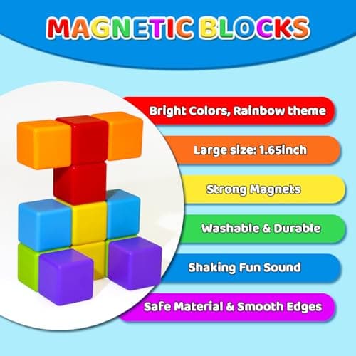 Sensory & Montessori Toys for Boys & Girls 1 2 3 Years Old, Toddler Travel Toys, Magnet Toys for Kids Birthday Gifts (12 PCS) Magnetic Building Blocks Large, 1.65 inch Stacking Cubes for Toddlers B0CHJTD1FS