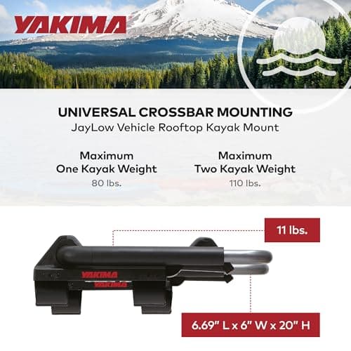 Yakima JayLow J-Cradle Rooftop Kayak Mount for 1 or 2 Kayaks – Car Roof Rack Carrier for Round, Square, Factory or Aerodynamic Crossbars, Holds 1 Boat Up to 80 Pounds or 2 Boats Up to 110 Pounds Total
