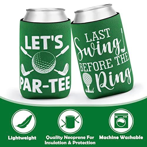 CiyvoLyeen Golf Beer Can Cooler, Bachelor Party Can Sleeves Neoprene Insulator Drink Glasses Cup Holders for Golfer Gifts Wedding Outdoor Activities Supplies Let’s Par-Tee 6PCS